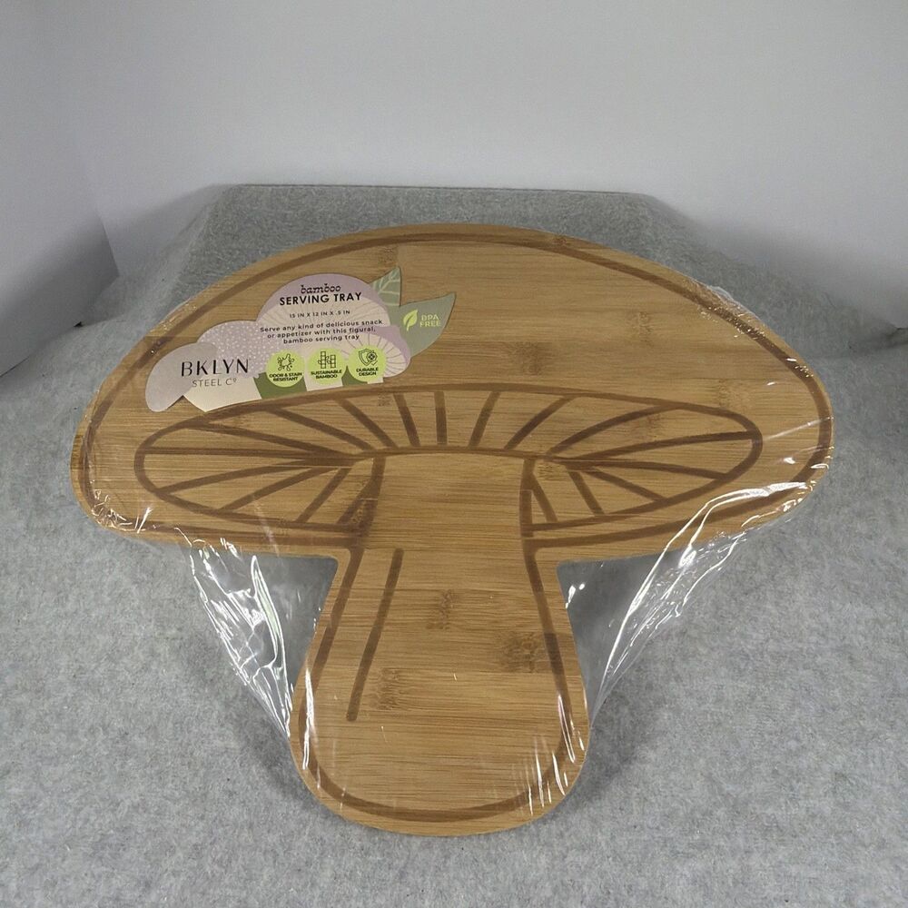 BKLYN Steel Co Bamboo Mushroom Serving Tray Charcuterie Board Platter New